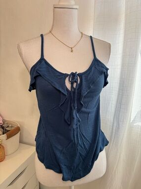 Blue Ruffle Tie-Front Camisole Top